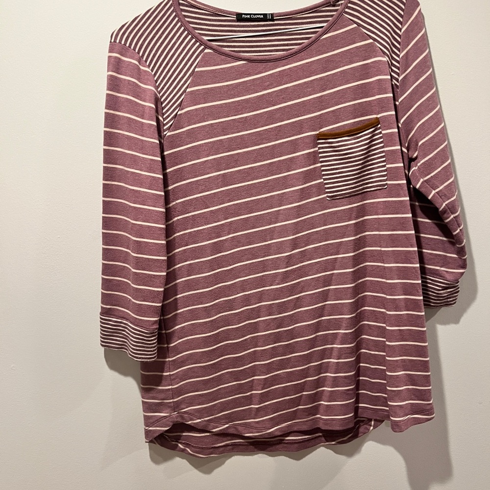 Pink Clover Women's Long Sleeve Striped Top - Mauve and Cream